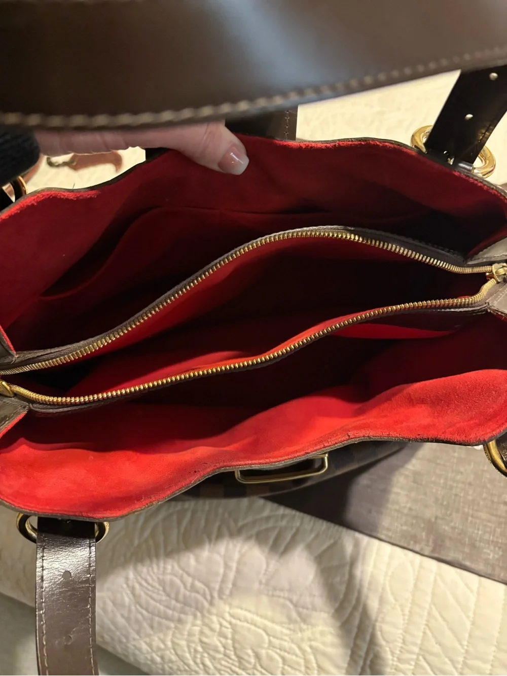 Louis Vuitton Damier Ebene Shoulder Bag with Gold Hardware